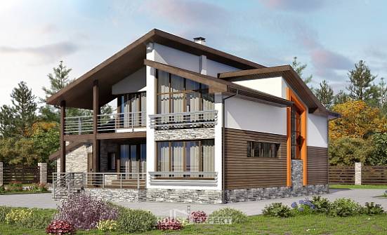240-004-П Проект двухэтажного дома с мансардным этажом и гаражом, простой коттедж из твинблока Королёв | Проекты домов от House Expert