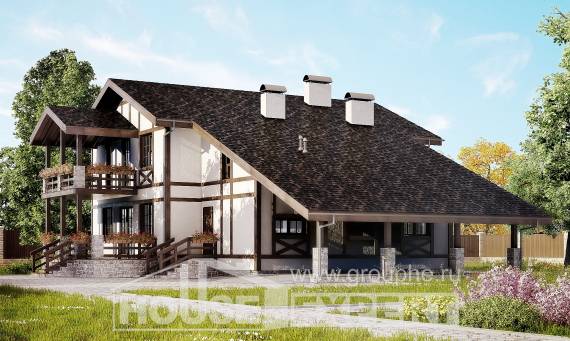 250-002-Л Проект двухэтажного дома с мансардой, гараж, классический загородный дом из кирпича Голицыно, House Expert
